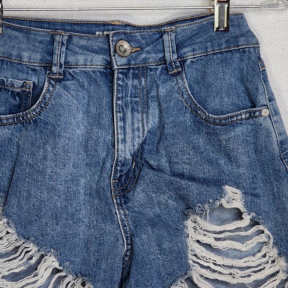 Rewash Brand Distressed Cotton Poly Rayon Span Super High Rise Shorts Size 1/25 - Picture 2 of 16
